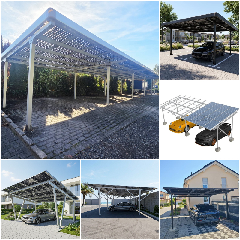 Aluminum solar panel carport providing vehicle shade and solar energy